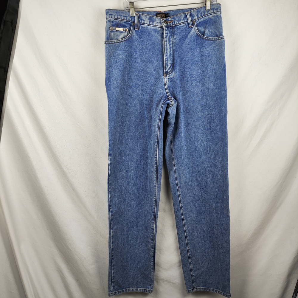 JAG Jeans Mens 35x34 Light Wash Blue Regular Tapered Denim Pants Casual Classic